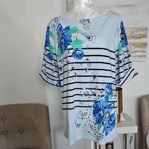 Scott Blue Floral and Stripe Blouse